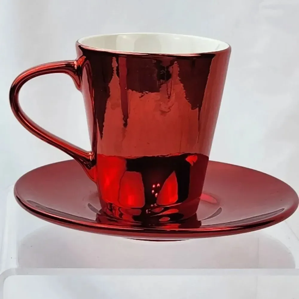 🔹️NWT Starbucks Metallic Red Espresso 3oz Cup & Saucer Set
